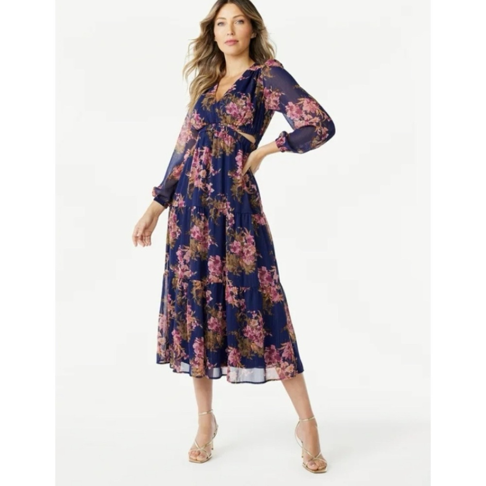 🆕 Sofia Vergara Women's Cutout Maxi Dress Long Sleeves NWT New! Navy Blue